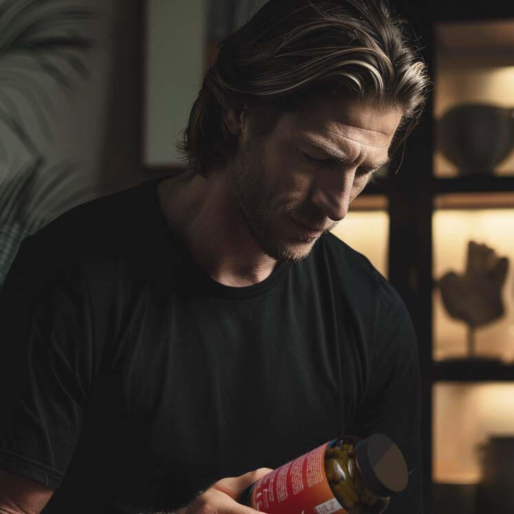 Man reading the Vitality label Man reading the Vitality label